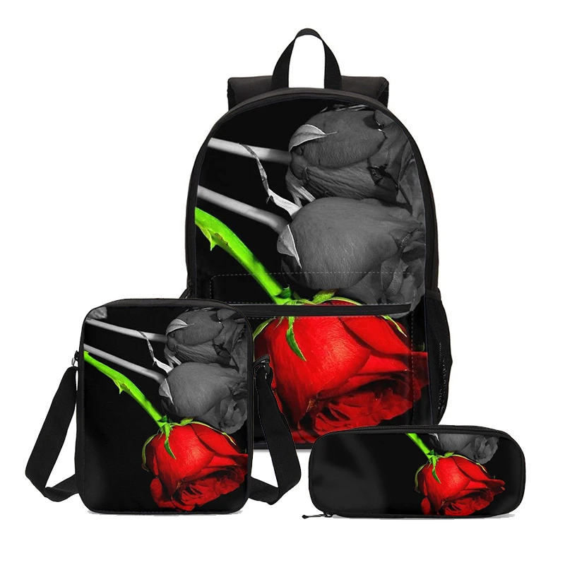 3pcs Set Backpack Women Casual Rose Floral Print Backpack Bookbags School Backpacks Bags For Teenage Girls Mochila Mujer - Цвет: 8