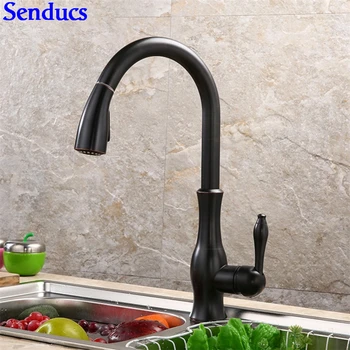 

Senducs Newly Black Kitchen Faucet Pull Out Kitchen Sink Faucet With Quality Brass Kitchen Faucets Hot Cold Kitchen Water Tap