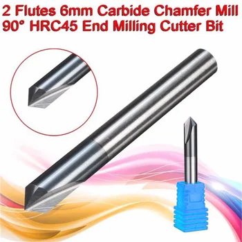 

6mm Carbide Chamfer Mill 2 Flutes 90° HRC45 CNC End Milling Cutter Router Bit