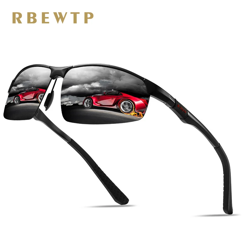 

RBEWTP Aluminum Magnesium Men's Sunglasses Polarized Semi-Rimless Mirror Sun Glasses oculos Male Eyewear Accessories For Men