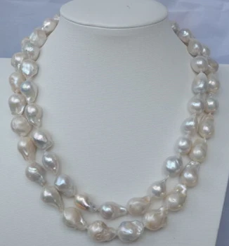 

2strds natural Nucleated Flameball Baroque Pearl necklace-mabe clasp