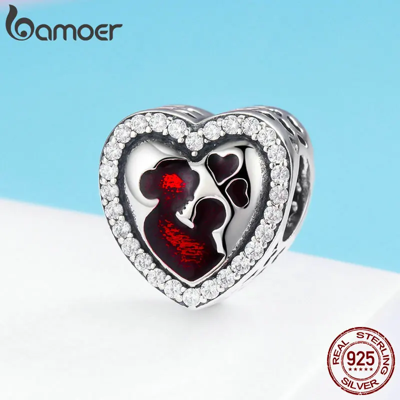 Günstig BAMOER 100% 925 Sterling Silber Große Mutter der Liebe Herz Gravieren Charme Perlen fit Armband   Halskette Schmuck Mutter Geschenk SCC634