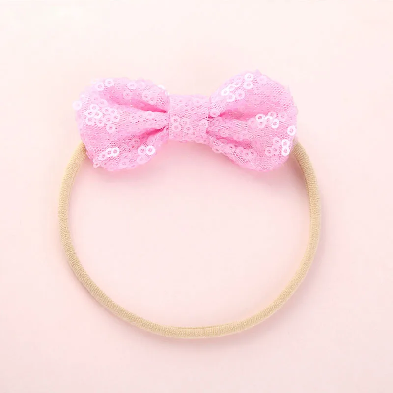 #6Fashion Shiny Baby Girl Nylon Elastic Headband Mini Ring Lace Bowknot Headdress Solid Color Newborn Baby Princess Headwear