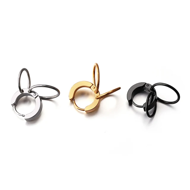 Hoop Earrings Silver Gold Black Double Rounds Cool For Men Hoop Earrings Silver Gold Black Double Rounds Cool For Men Women Fashion Body Piercing Jewelry
