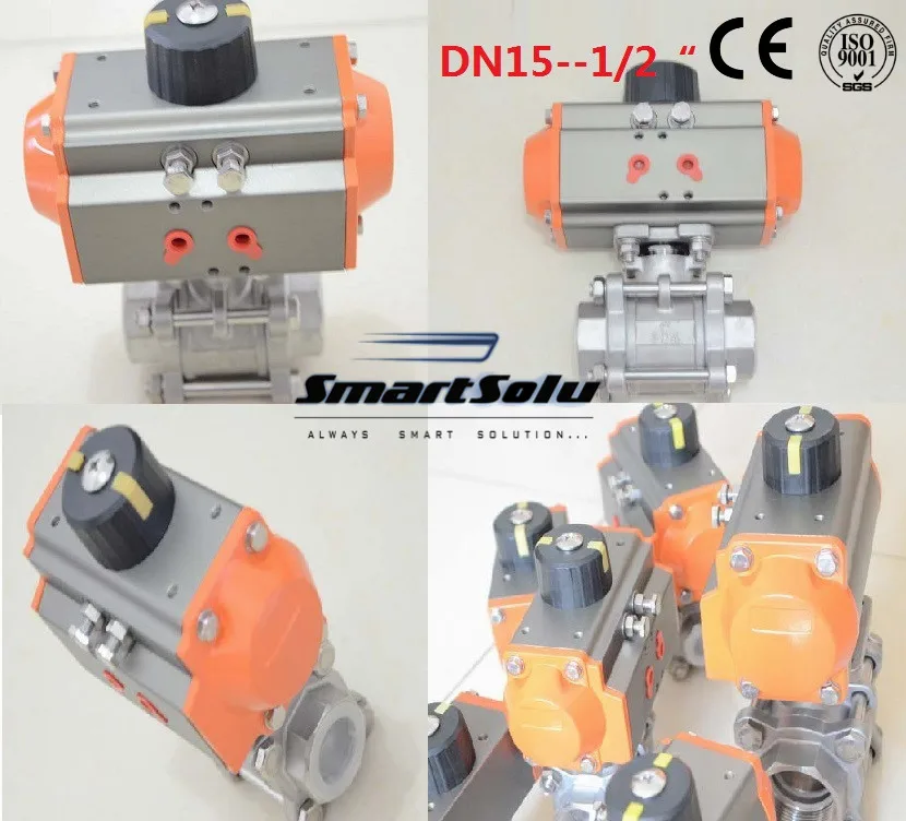 

free shipping High quality DN15 1/2" Stainless steel 304 double acting air actuated pneumatic ball valve actuator