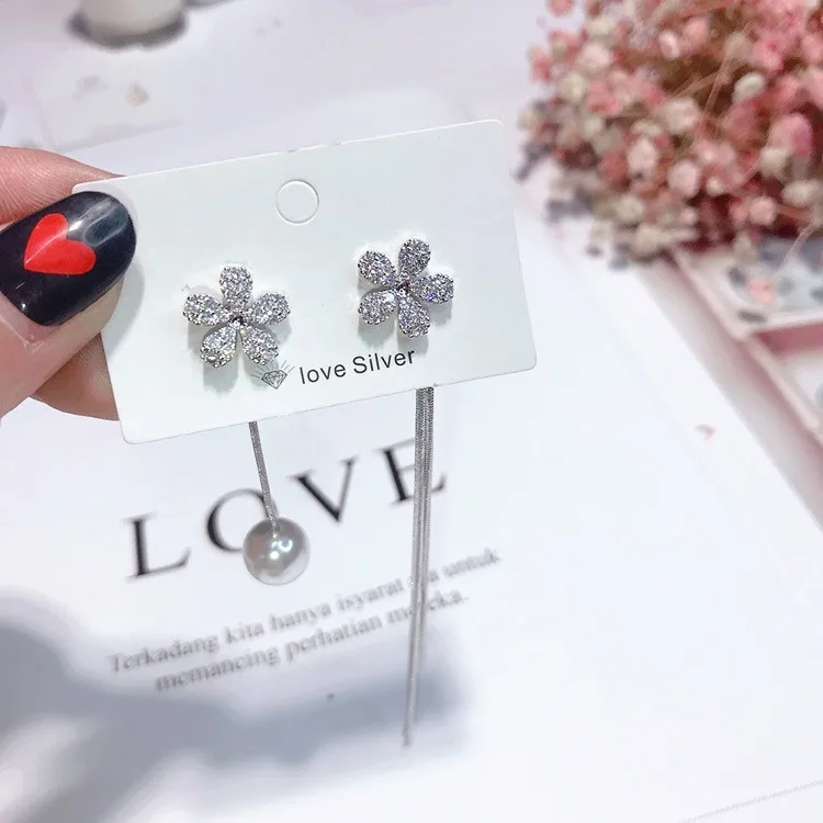 cubic zircon earring flower star bowknot asymmetric 925 silver post Hypoallergenic fadeless fashion jewelry stud earrings gift