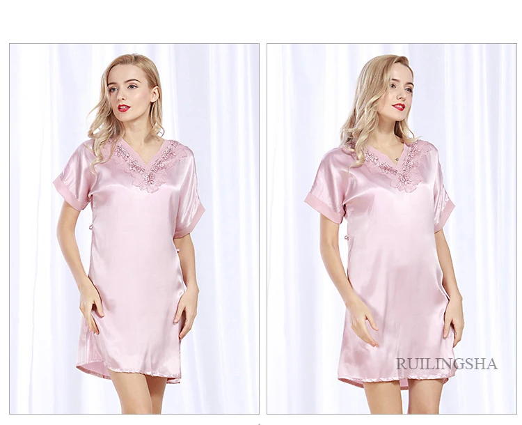 Женское Короткое сексуальное кружевное нижнее белье атласное шелковое ночное белье пижамы с коротким рукавом Розовое Белье для сна ночная