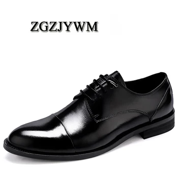 

ZGZJYWM New Breathable Classic Business Lace-Up Solid Black/Red Pointed Toe Dress Genuine Leather Wedding Oxfords Shoes