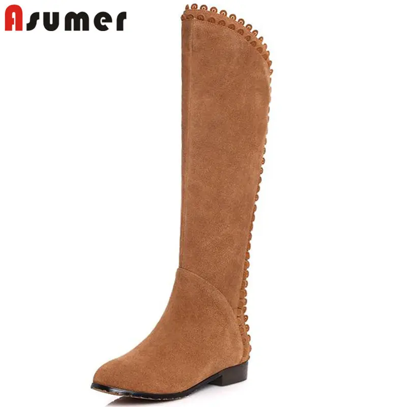 Bajo Cremallera Rodilla Botas Moda Cuadrado De Cuero Tamaño 33 Tacones Mujer Asumer Vaca 2018 Nueva Punta Suede Redonda Alta Negro 40 light Brown WxgP6a7wwq