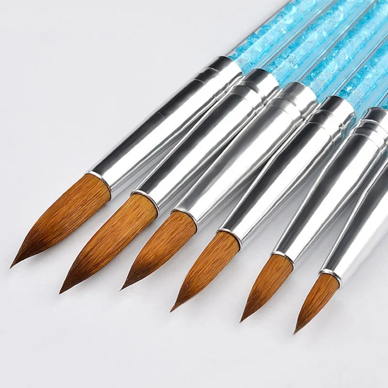 

6Pcs/Set Nail Brush Tool Blue Crystal Carved Pen Drawing Line Carving Professional Nail Tool New Arrival
