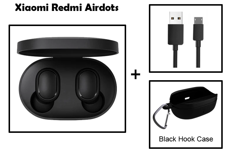 Быстрая Xiaomi Redmi Airdots TWS Bluetooth 5,0 беспроводные Bluetooth наушники стерео бас наушники - Цвет: Add cablecase blackh