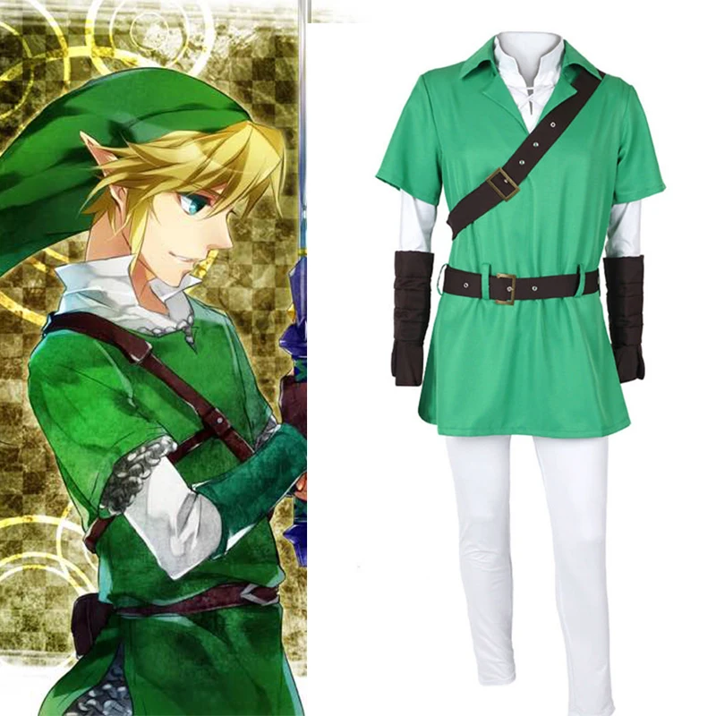

Popular game Cosplay The Legend of Zelda Zelda Link Cosplay Costume Suit European size Free Shipping