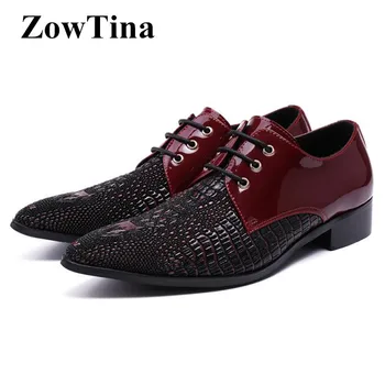 

Black Red Mixed Color Man Formal Dress Shoes Sexy Pointed Toe Business Wedding Shoes Man Large Size 46 Mocassin Homme Sapatos