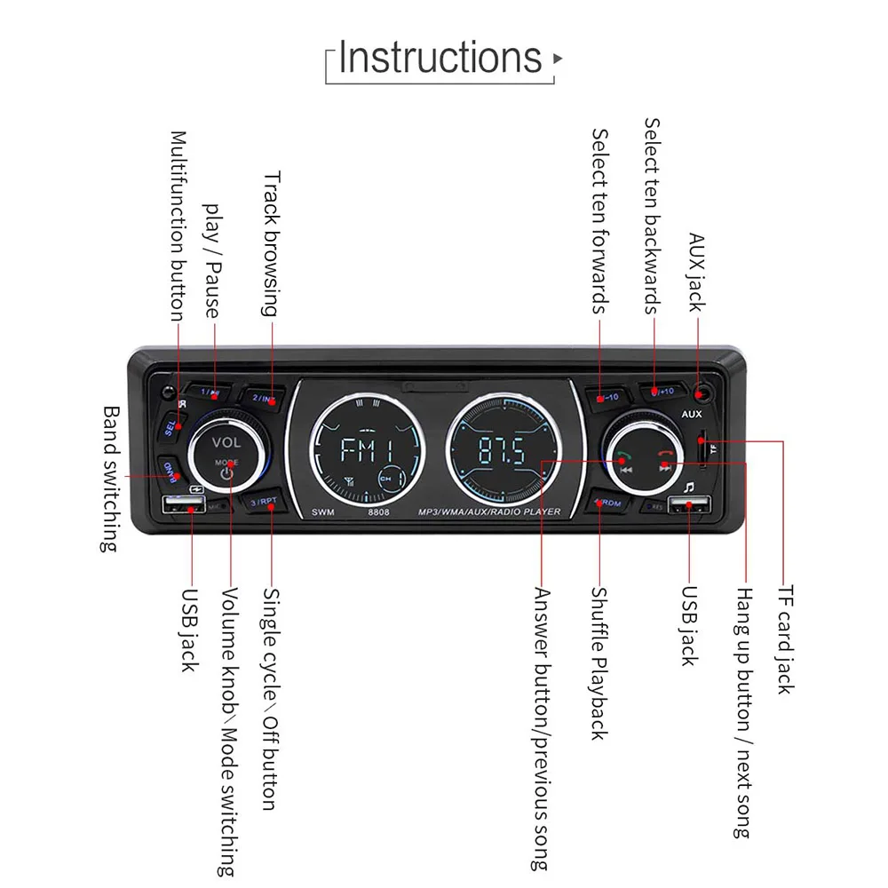 Автомагнитола 1 Din MP3 плеер Стерео Авторадио мультимедийный плеер Автомобильный аудио Bluetooth FM AUX пульт дистанционного управления Handsfree звонки USB SD