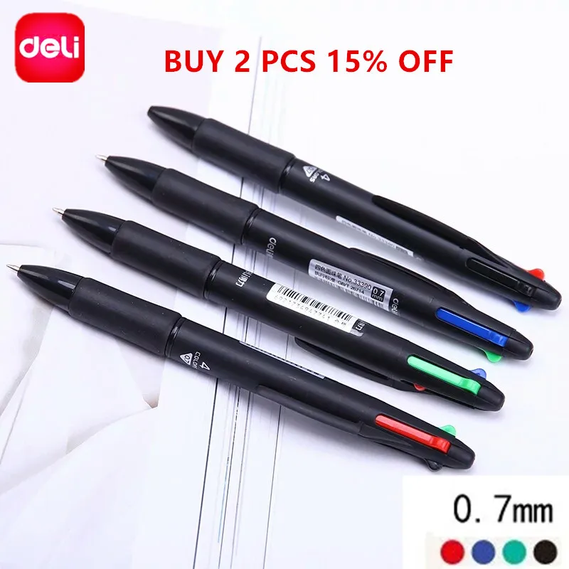 Deli 4 Colors Ballpoint Pen Multi Functional Pen Red Green Blue Black Refill Stationery School Chancery Office Material Supply