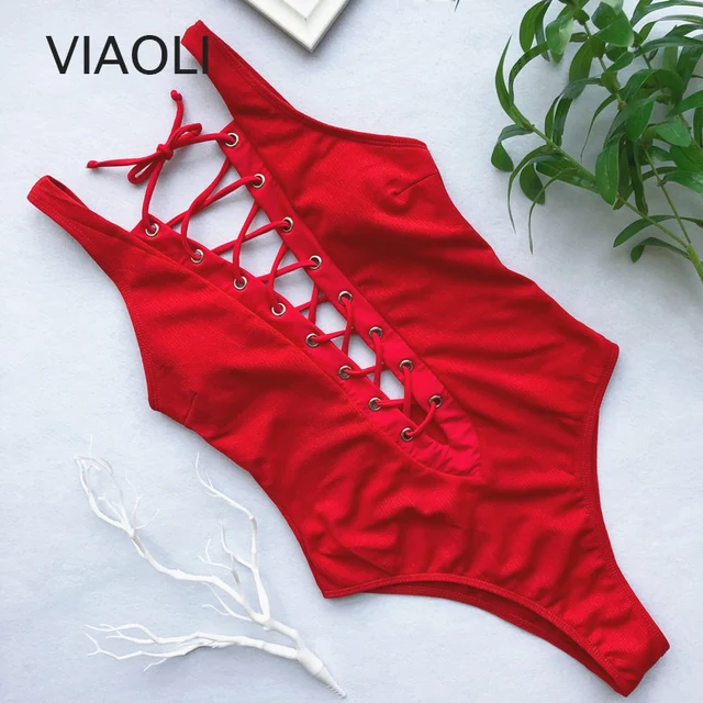 {Excellent|Wonderfull|Very Good|Very Recommended} Solid One-Piece Swimsuit Bandage Women Swimwear Push Up Bathing Suit Deep V red Monokini Bodysuit Maillot De Bain  swim suit Special Price