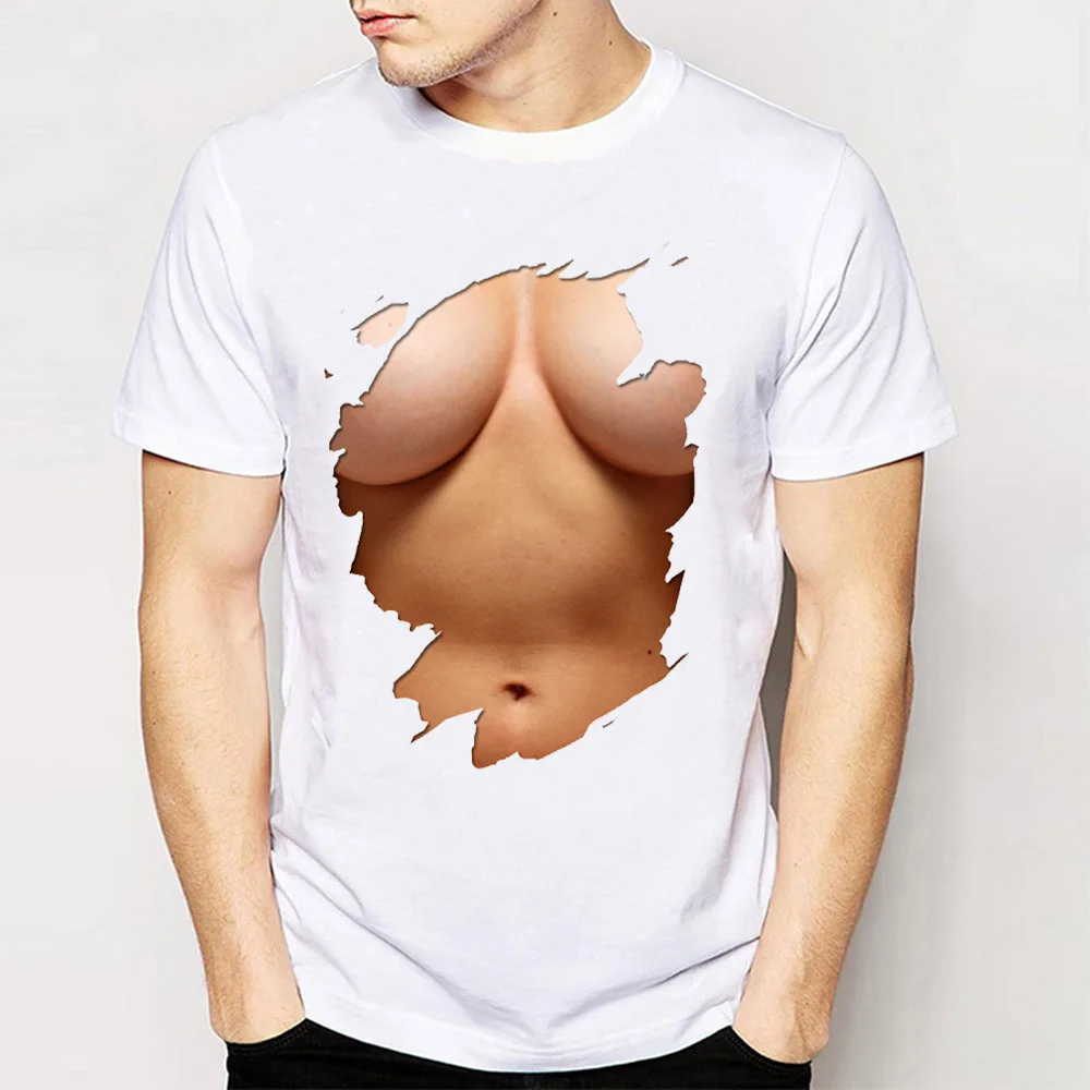 

Big Boobs Sexy Stomach Six Pack Abs Model T-Shirt Summer Creative Pattern Funny Tops men's short sleeve Tees
