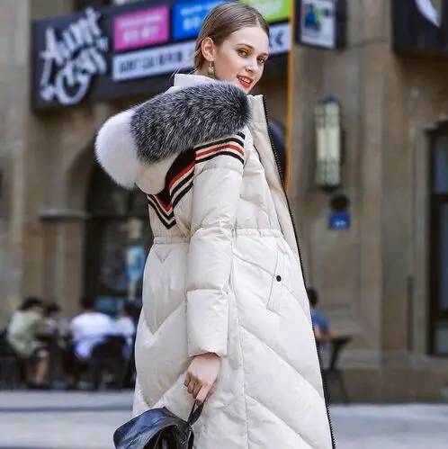 Marée Europe Du Veste Green Femmes Fox Vêtements Jacketwomen Rembourré noir 2017 Amérique Fourrure D'hiver Col Femelle De Beige army Caot Réel Mode 1ZqwzPTTx