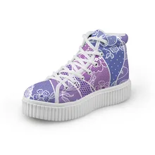 Noisydesigns/Обувь для девочек, увеличивающая рост, на плоской платформе, фиолетовые повседневные ботильоны на шнуровке с принтом для подростков