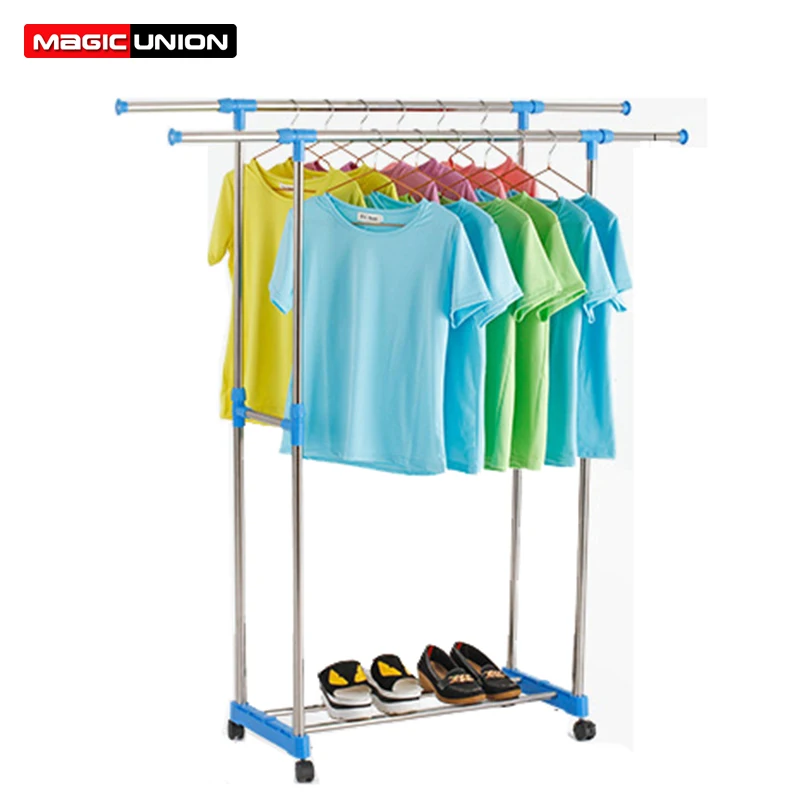 Magic Union Simple Assembly Stainless Steel Clothes Stand Removable Double Rod Drying Rack Bedroom Balcony Hanger | Мебель