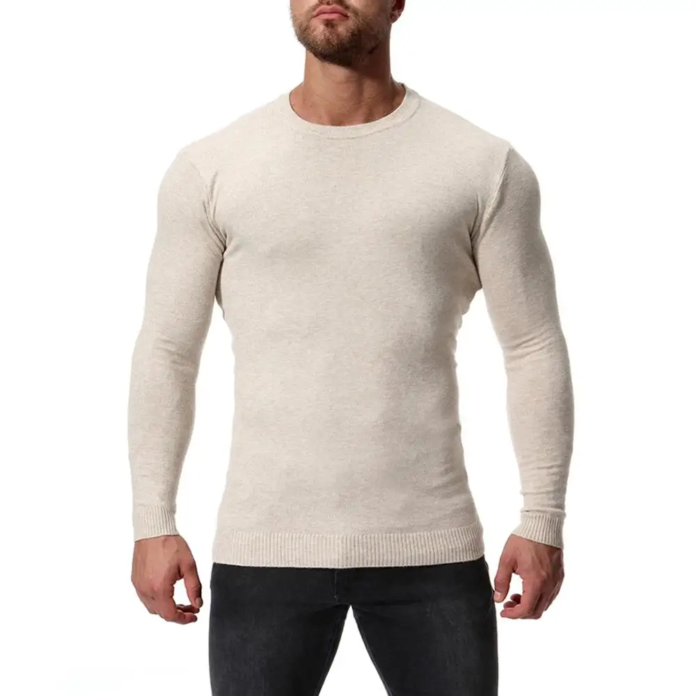 

Casual Men's Round Neck Slim Sweater Fashion Men Solid Color Thin Long Sleeve Knit Bottoming Shirt for Male British Style Spring