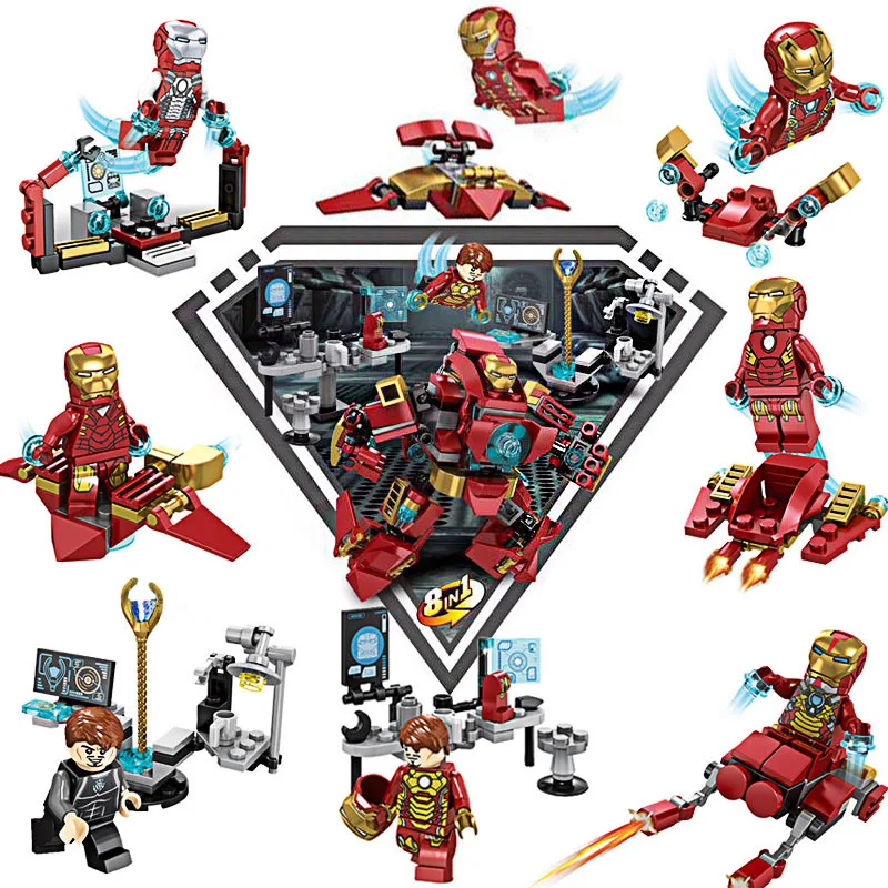 Продажа Новый 8 в 1 SY624 Legoing Железный человек строительные блоки халкбастер рисунок DIY модель сборки кирпичные игрушки для детей
