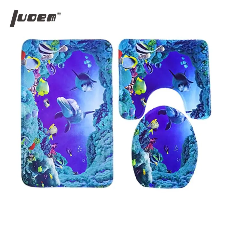 

LUOEM 3pcs Shower Mat Absorbent Printing Non-slip Bathroom Rug Bath Mat Rug Toilet Lid Cover
