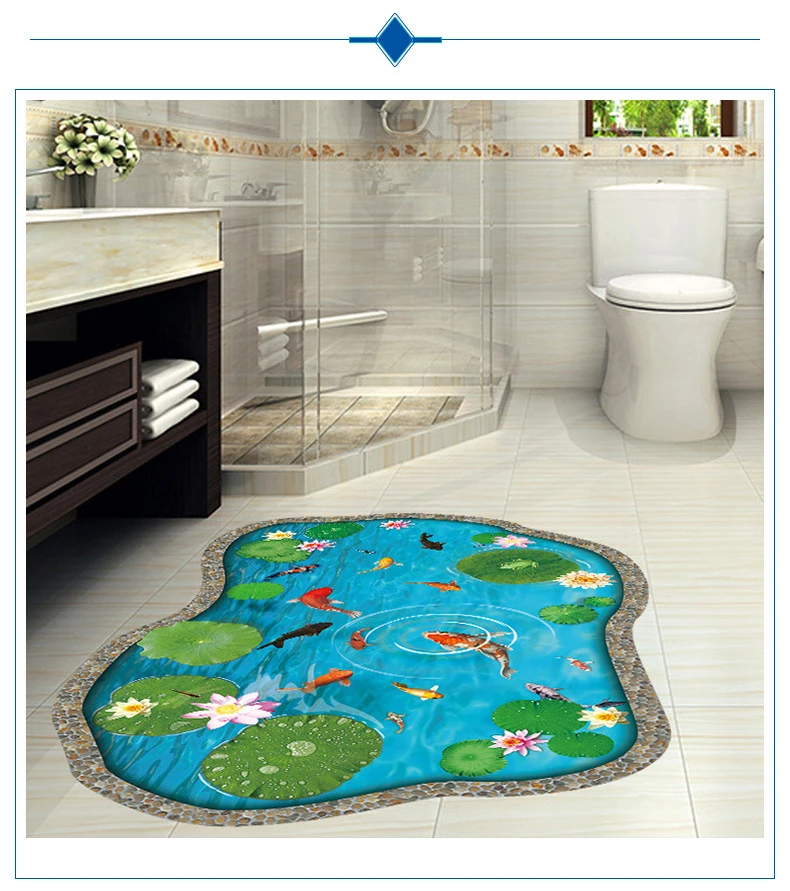 

Stereoscopic effect floor sticker, Goldfish lotus pond, Environmental friendly PVC material, Item No. XH-lotus