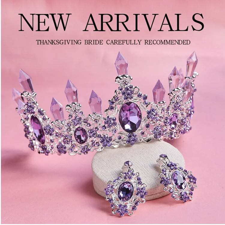 2020 New Arrival Charming Purple Crystal Bridal Tiara Crowns Magnificent Rhinestone Diadem for Princess Wedding Hair Accessories