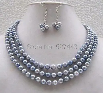 

Wholesale hot sale>>Jewellery pretty vogue real gray pearl necklace earring set