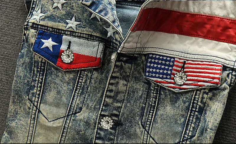 Новое поступление, мужской джинсовый жилет, джинсовый жилет, мужской ковбойский жилет, джинсовый жилет без рукавов с американским флагом, Лоскутная куртка для мужчин