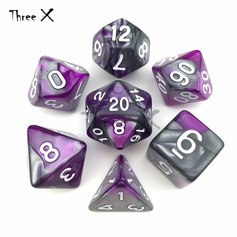 Фиолетовый с синим смешанные цвета Переносные игральные кубики игра для подземелья и драконов двойной цветной эффект Rpg