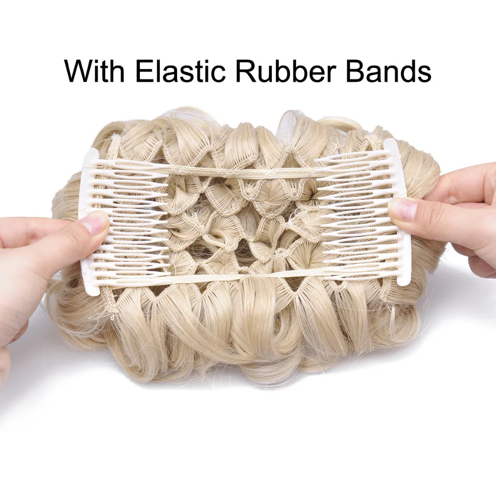  Delice Women's Curly Chignon With Plastic Combs Big Hair Bun Synthetic Short Blonde Messy Buns Clip