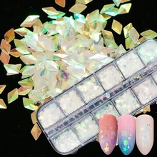 12 видов конструкций, ослепительный прозрачный блеск, голографические Блестки для ногтей, сердце/треугольник/круглый, сделай сам, блестка, коробка, наклейки для ногтей, декоративные советы, TRHW-1