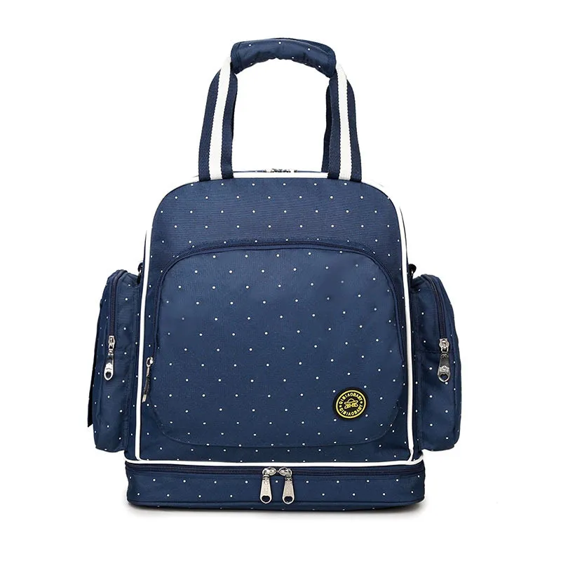 Baby Diaper Bag Waterproof Changing Nappy Multifunctional Mommy StrollerLarge Capacity Baby Care dad Travel Backpack - Цвет: dark blue dots