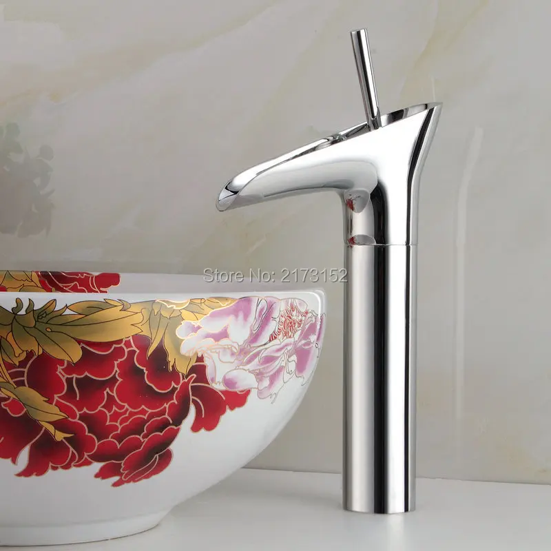 

Free Shipping Wine Glass Shape Chrome Bathroom Waterfall Faucet Single Hole Single Handle Brass Basin Sink Mixer Tap C-009