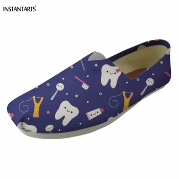 

INSTANTARTS Fashion Summer Lazy Cloth Shoes for Teenage Girls Funny Dental Equipment Print Students Flats Shoes Slip On Footwear