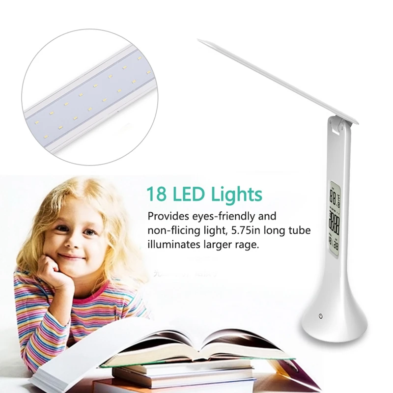  LED Desk Lamp Foldable Dimmable Touch-Type Table Lamp with Calendar Temperature Alarm Clock table L