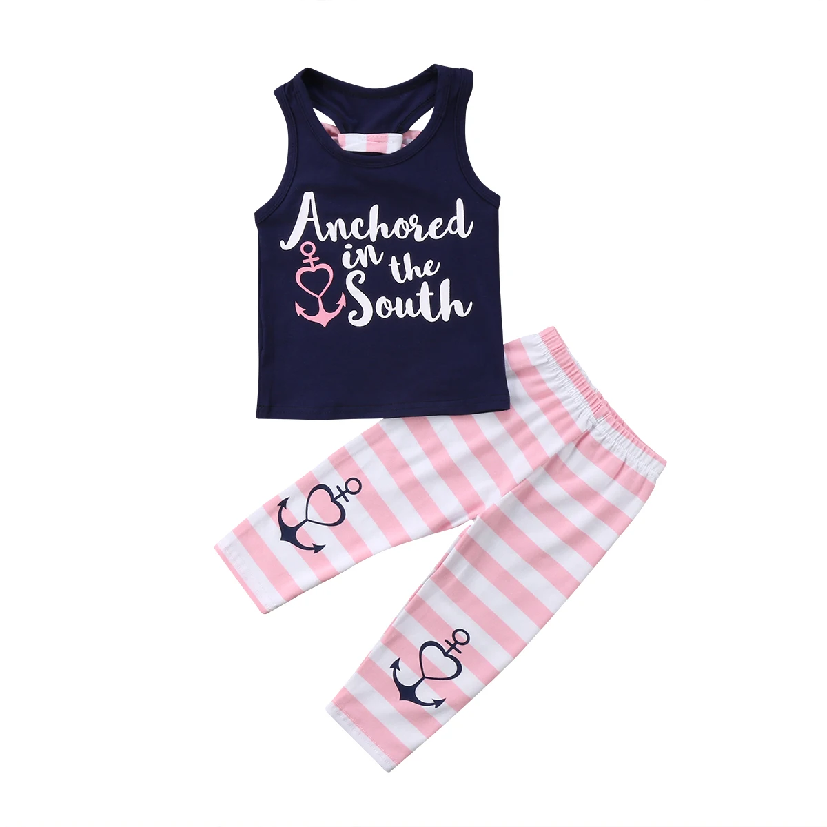 Kids Toddler Baby Girl Anchor Tanks + Leggings Pants Summer Children
