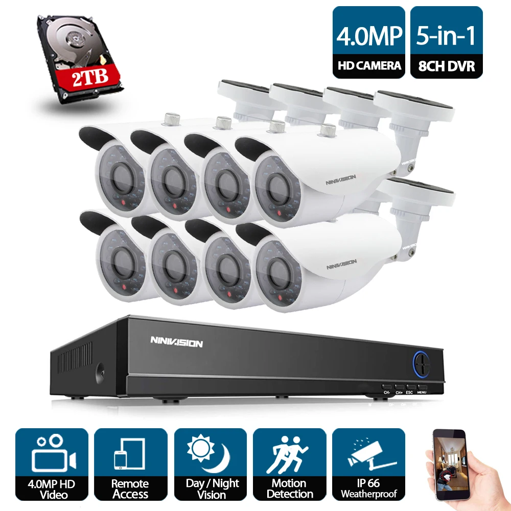 8CH 8 каналов видеонаблюдения DVR 4MP AHD P 720 P 960 H dvr 8 шт. IR 4.0MP HD Крытый Открытый камера безопасности системы видеонаблюдения dvr комплект с ТБ