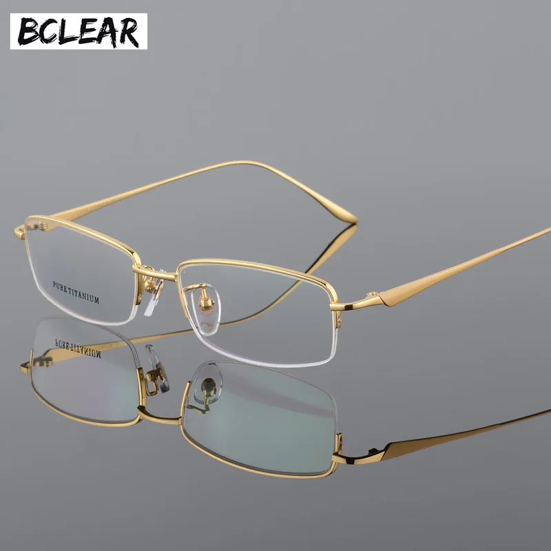 Мужские и женские очки BCLEAR из 100% чистого титана с полуободком по рецепту черные