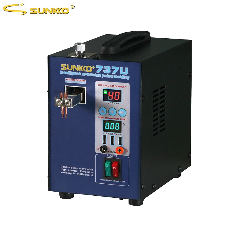 SUNKKO 737U Аккумуляторный аппарат для точечной сварки 2.8kw светодиодный точечная Импульсная Сварка машина с usb-зарядкой тестирование для 18650 аккумуляторной батареи