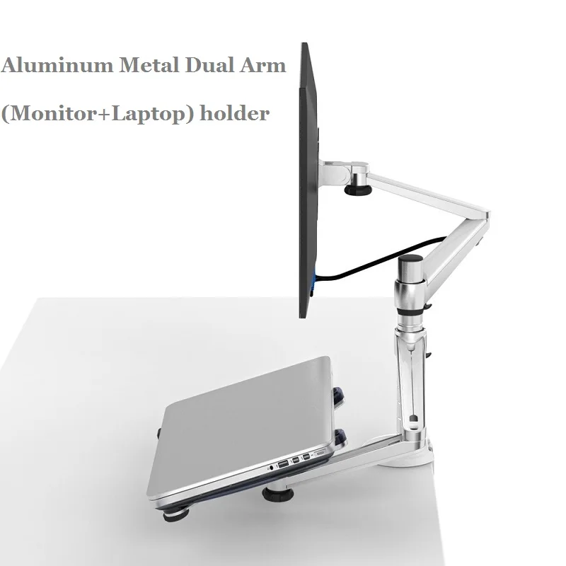 Aluminum Desktop within 25 inch LCD Monitor Holder+10 15" Laptop Holder Stand DUAL MOUNT double