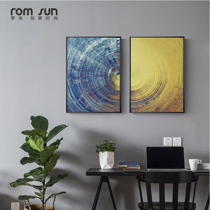 Абстрактные синие и желтые круги, Картина на холсте, современные плакаты и принты, настенные художественные картины для гостиной, домашний декор