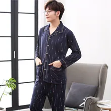 Мужская пижама, одежда для сна, Осень-зима, большие размеры, хлопок, длинный рукав, мужские комплекты для сна, длинные штаны, пижамные комплекты, теплые пижамы для мужчин