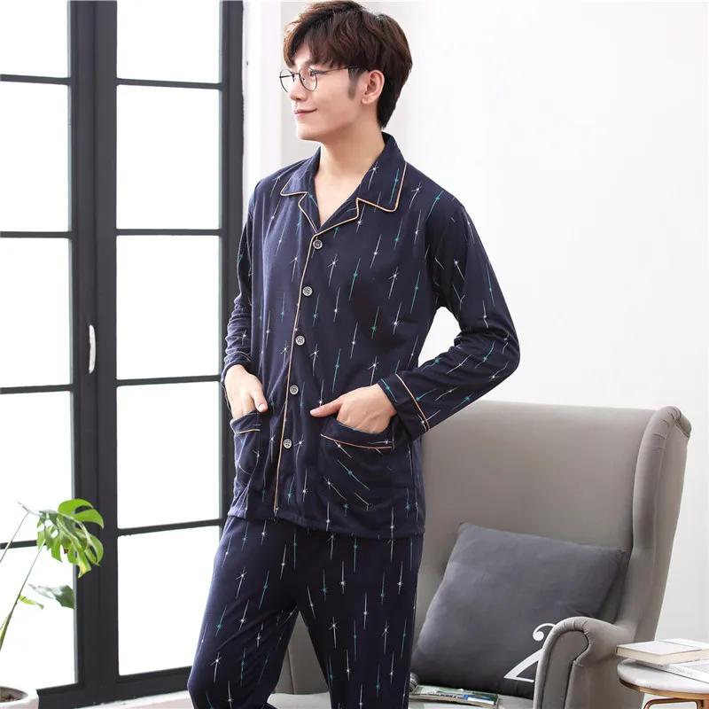 

Men Pajama Set Nightwear Autumn Winter Plus Size Cotton Long-sleeve Male Sleepwear Sets Long Pant Pyjamas Sets Warm Pajamas Men