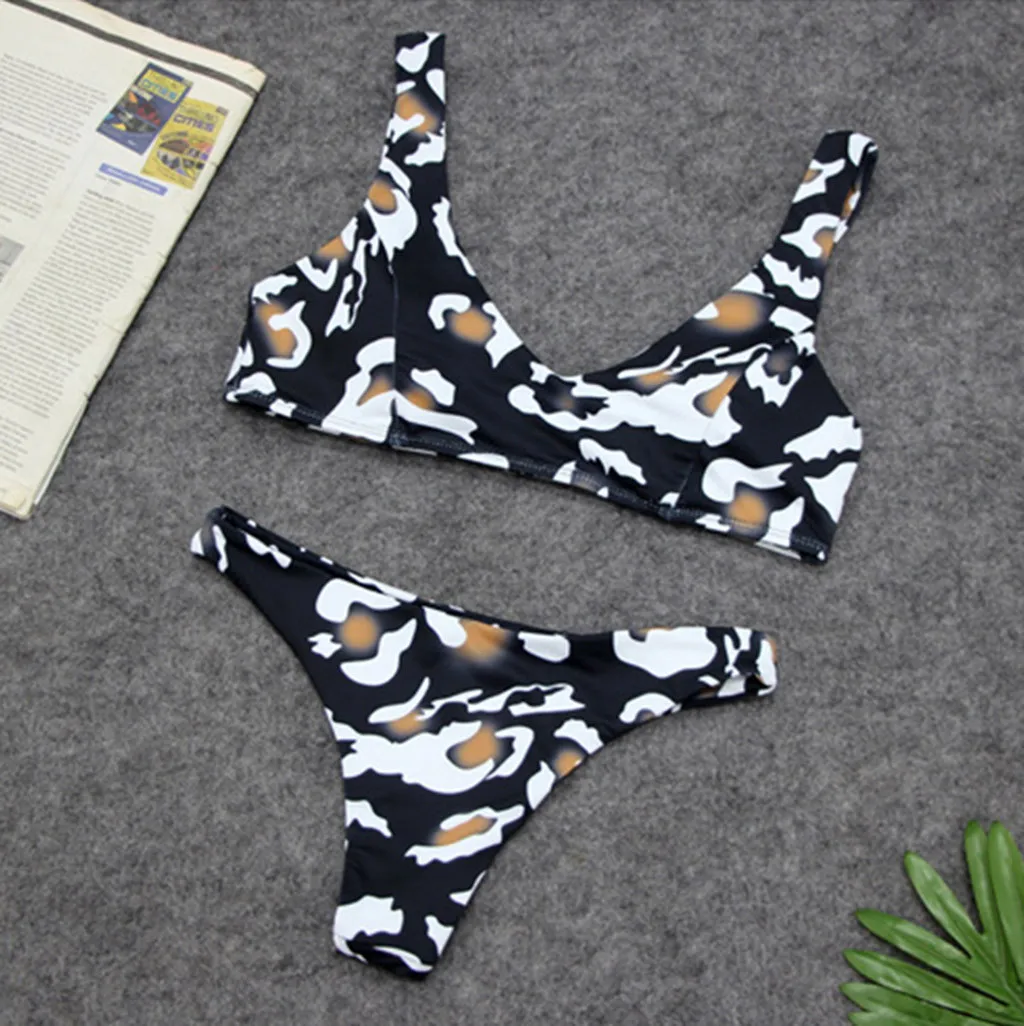 Bowknot Bikini Set Leopard Women Push-Up Two Piece Bathing Swimwear Sexy Micro Bikinis Beachwear Swimsuit Biquini#H