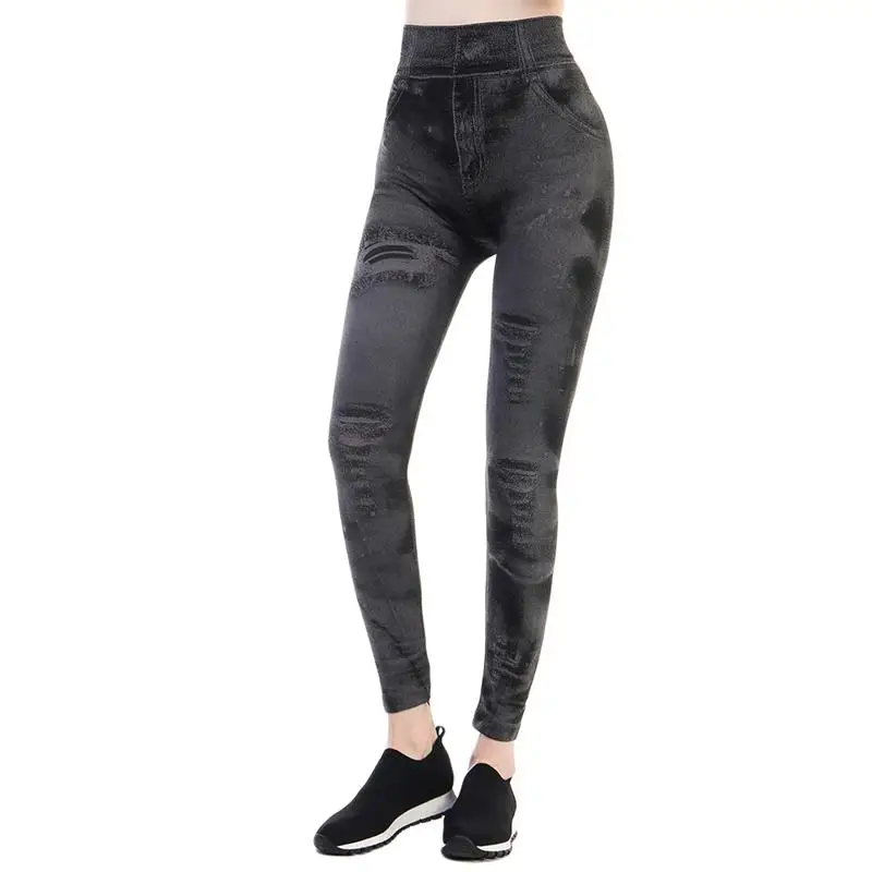 High Quality Women Sexy Imitation Jean Skinny Jeggings Fashion Classic Stretchy Slim Leggings Skinny Pants Bottoms Hot Sale