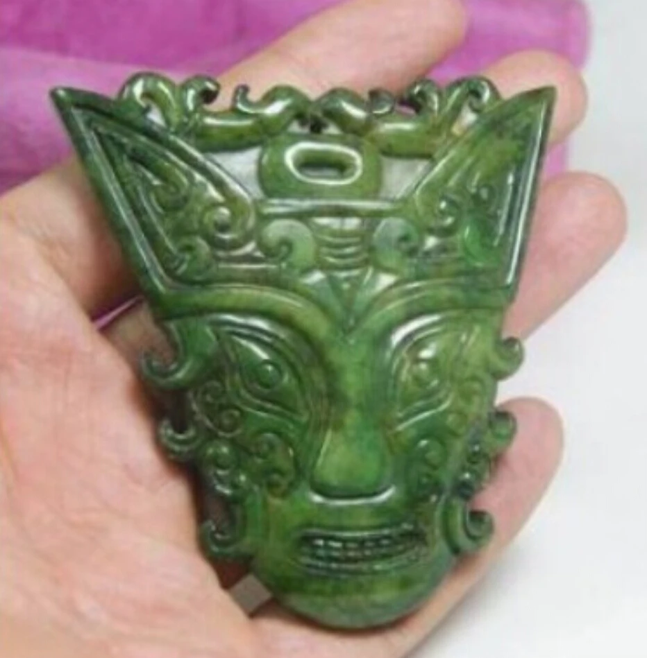 

CHINESE OLD HANDWORK GREEN JADE STONE CARVED PENDANT free shipping