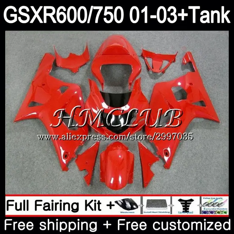 Майка для SUZUKI GSXR 750 K1 GSXR600 2001 2002 2003 26HC19 GSX-R750 GSXR 600 01 GSXR-600 GSXR750 01 02 03 полностью глянцевый красный обтекатель